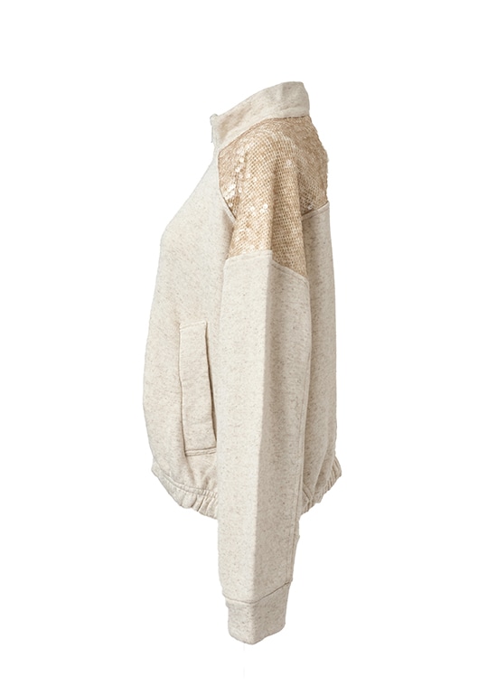 8ロゴバックプリントスパンコール切替 ジップブルゾン 詳細画像 ベージュ 2