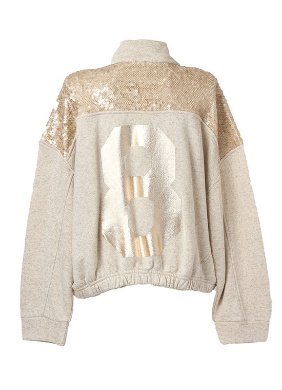 8ロゴバックプリントスパンコール切替 ジップブルゾン 詳細画像 ベージュ 3