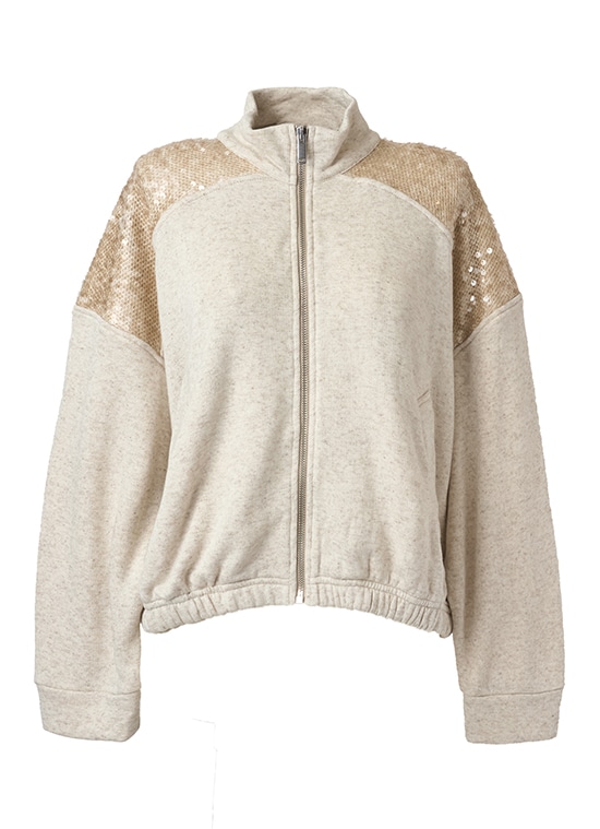 8ロゴバックプリントスパンコール切替 ジップブルゾン