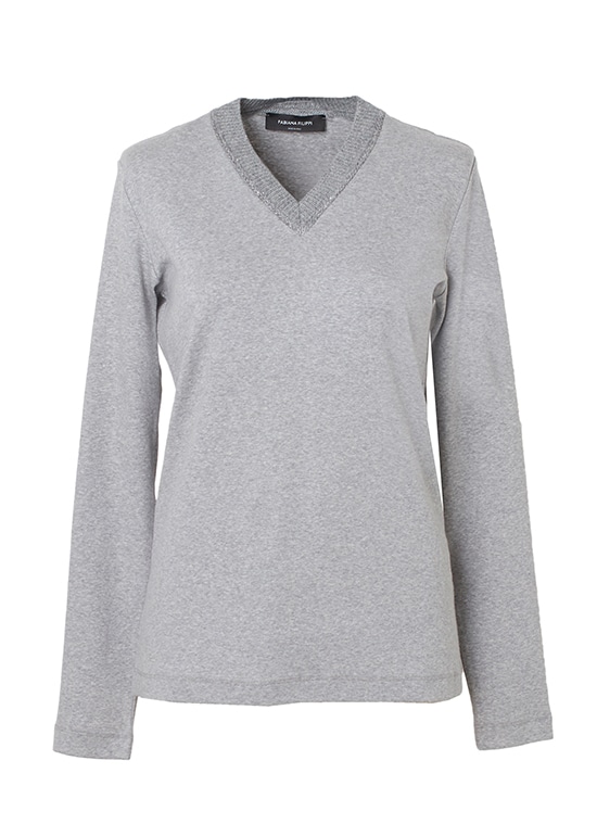 コットンストレッチVネック長袖カットソー