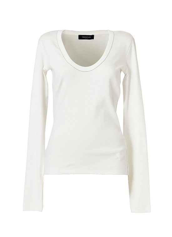 コットンオーバルネック長袖リブカットソー