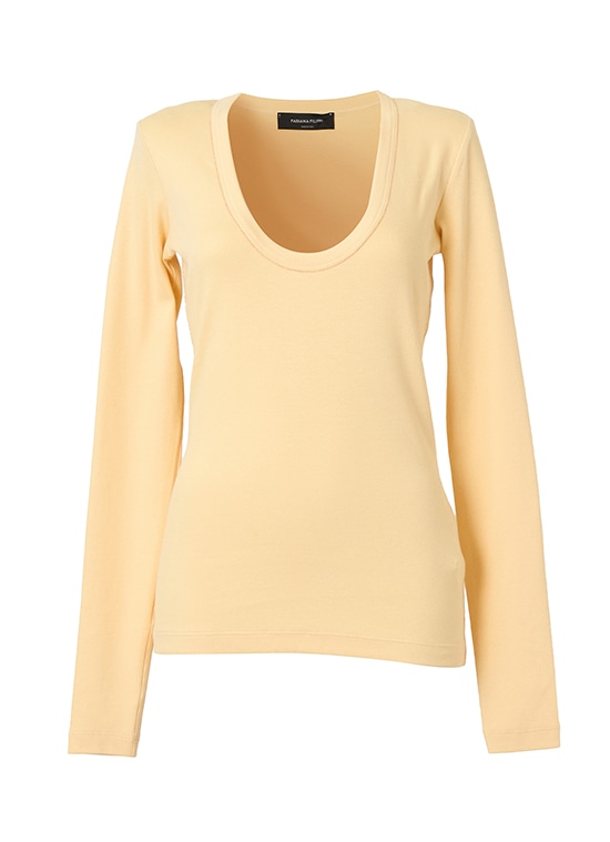 コットンオーバルネック長袖リブカットソー