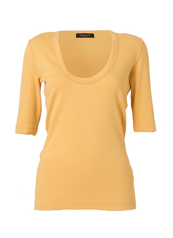 コットンオーバルネック半袖リブカットソー