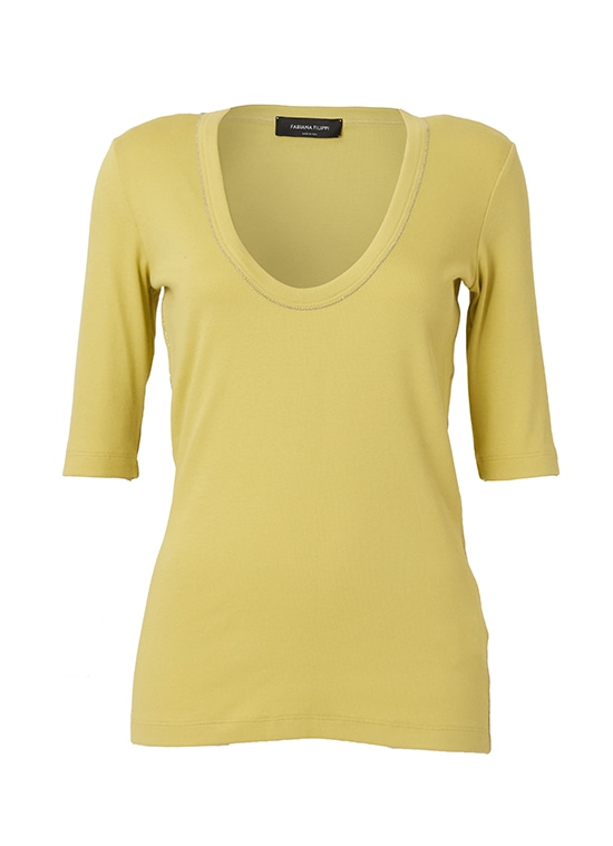 コットンオーバルネック半袖リブカットソー