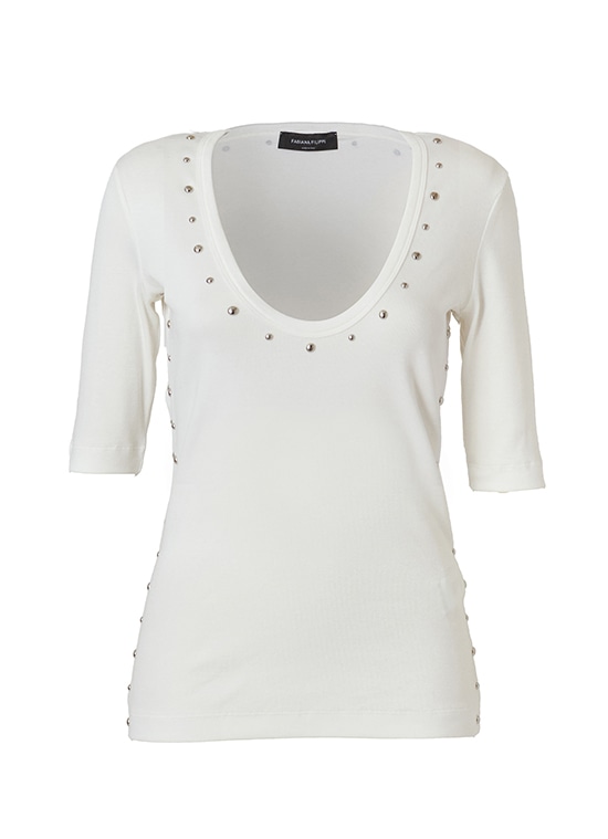 コットンオーバルネックスタッズカットソー