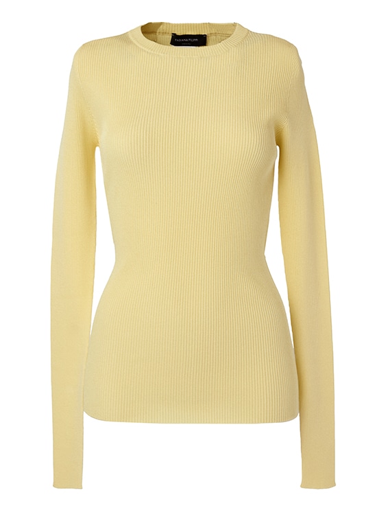 レーヨンクルーネックリブニットプルオーバー