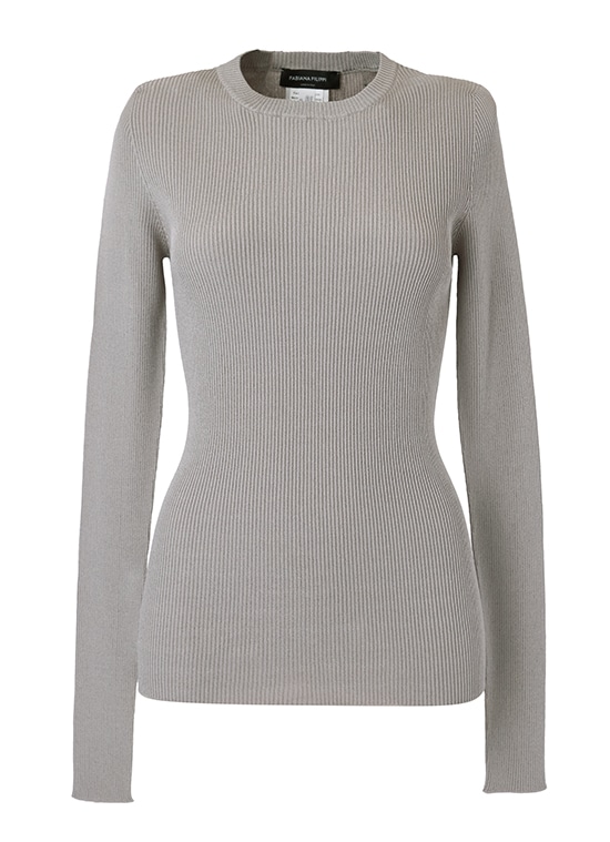 レーヨンクルーネックリブニットプルオーバー