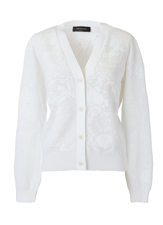 透かし編みコットンVネックカーディガン