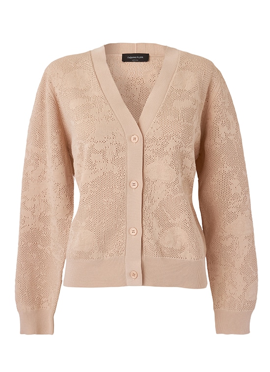 透かし編みコットンVネックカーディガン