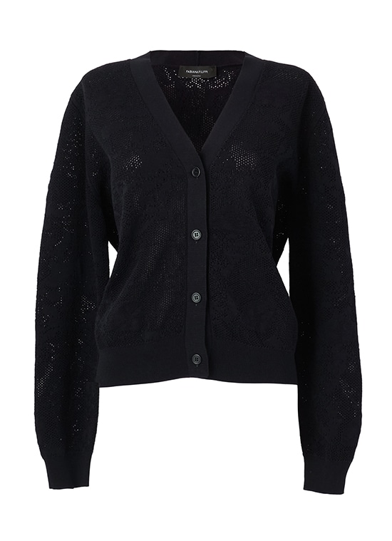 透かし編みコットンVネックカーディガン