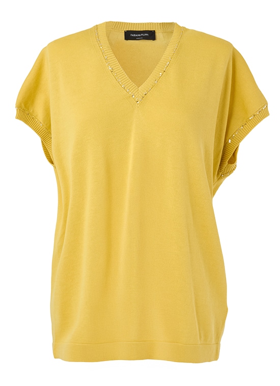 スパンコール付コットンフレンチスリーブプルオーバー