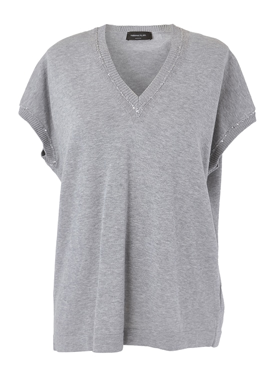 スパンコール付コットンフレンチスリーブプルオーバー