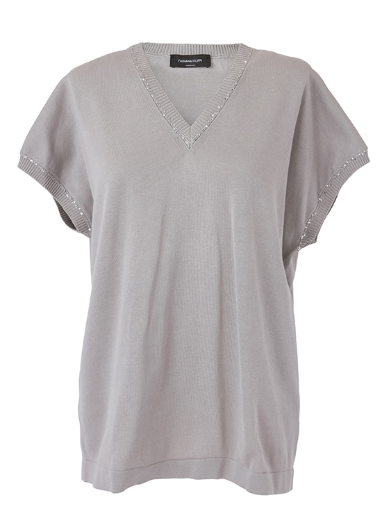 スパンコール付コットンフレンチスリーブプルオーバー