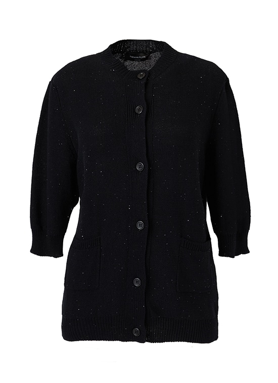 コットンリネン スパンコール付き半袖カーディガン