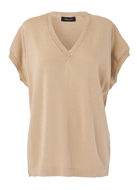 スパンコール付コットンフレンチスリーブプルオーバー