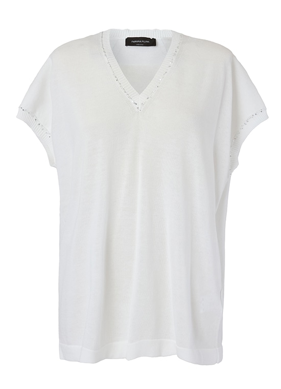 スパンコール付コットンフレンチスリーブプルオーバー