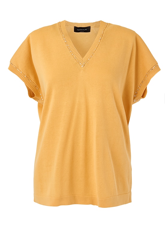 スパンコール付コットンフレンチスリーブプルオーバー