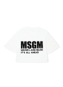 MSGM KIDS NEVER LOOK BACK ステートメントロゴクロップドTシャツ 詳細画像 ホワイト 2