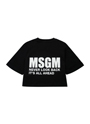 MSGM KIDS NEVER LOOK BACK ステートメントロゴクロップドTシャツ 詳細画像 ブラック 2