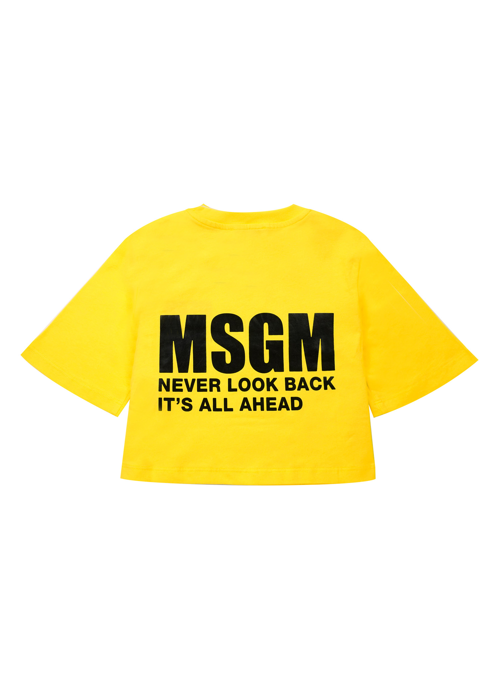 MSGM KIDS NEVER LOOK BACK ステートメントロゴクロップドTシャツ 詳細画像 イエロー 2